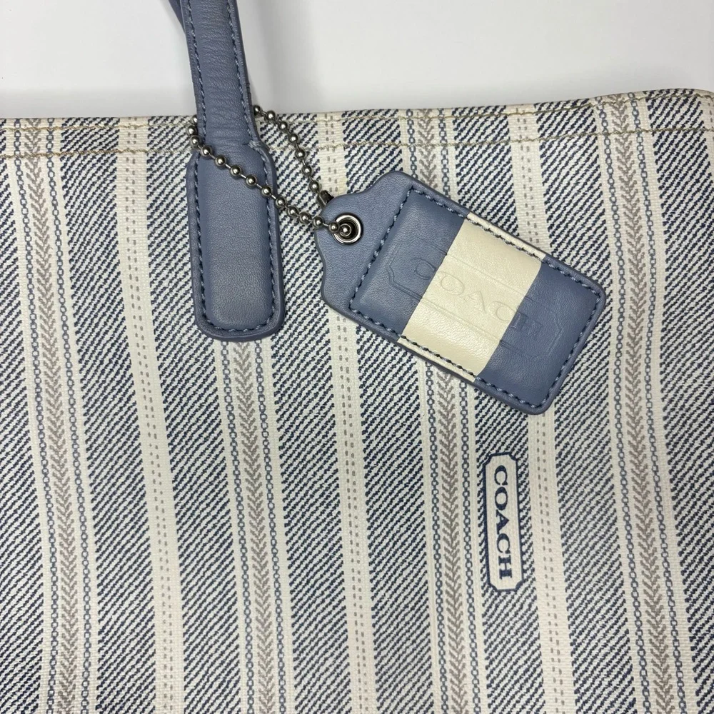 Coach Legacy Striped Weekend Tote Bag Purse Blue White Handbag Graphic Print